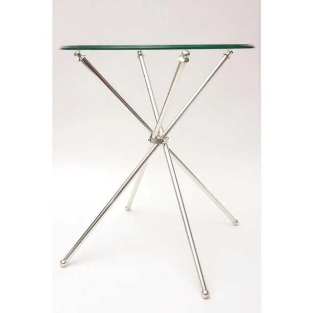 Mid-Century Modern Vintage Silver-Plate Tripod and Glass Folding Side or Drink Tables 1960's For Sale - Image 3 of 10
