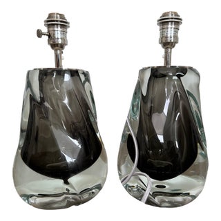 1960s Porta Romana Obsidian Swirl Lamps - Pair For Sale