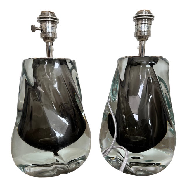 1960s Porta Romana Obsidian Swirl Lamps - Pair For Sale
