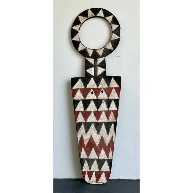 Vintage Tribal Geometric Painted Wood Shield For Sale - Image 12 of 13