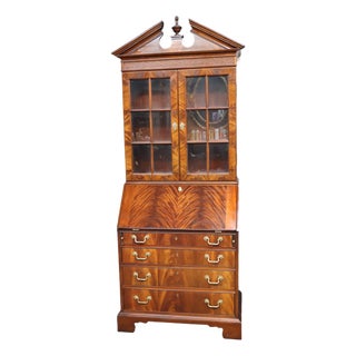 Council Craftsmen Mahogany Secretary Bookcase With Glass Doors & Drop Front Desk For Sale