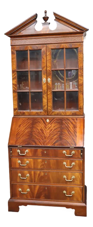 Council Craftsmen Mahogany Secretary Bookcase With Glass Doors & Drop Front Desk
