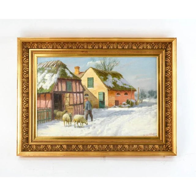 1950s Vintage Winter Scene Painting by George Skodstrup For Sale - Image 5 of 5
