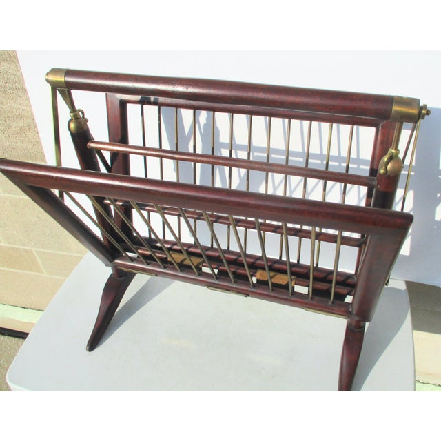 1950s C. 1950s Cesare Lacca Design Mahogany and Brass Magazine Rack For Sale - Image 5 of 12