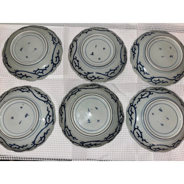 Antique Blue and White Plates - Collection of 12 - 7" X 7" Round - Scalloped Edge - End Edo or Beginning Meiji For Sale - Image 12 of 18