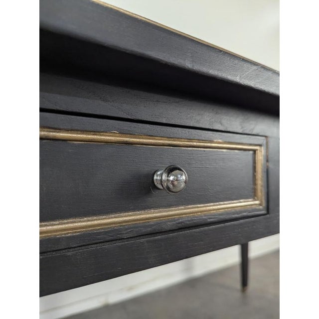 Large Louis XVI Flat Desk in Black Lacquered and Gold Trim For Sale - Image 9 of 10