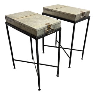 Arteriors Home Lisa Luby Ryan Collection Metal Storage Side Tables, Pair For Sale