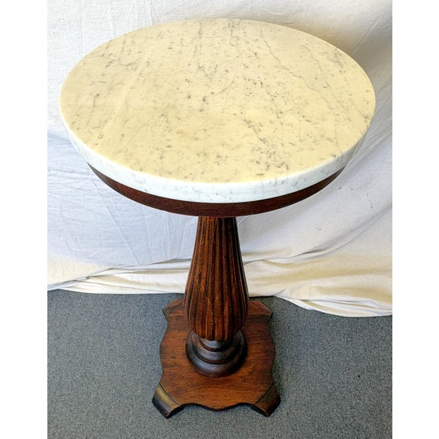 1900's Solid Wood Reeded Pedestal/ Plant Stand With Marble Top For Sale In West Palm - Image 6 of 18