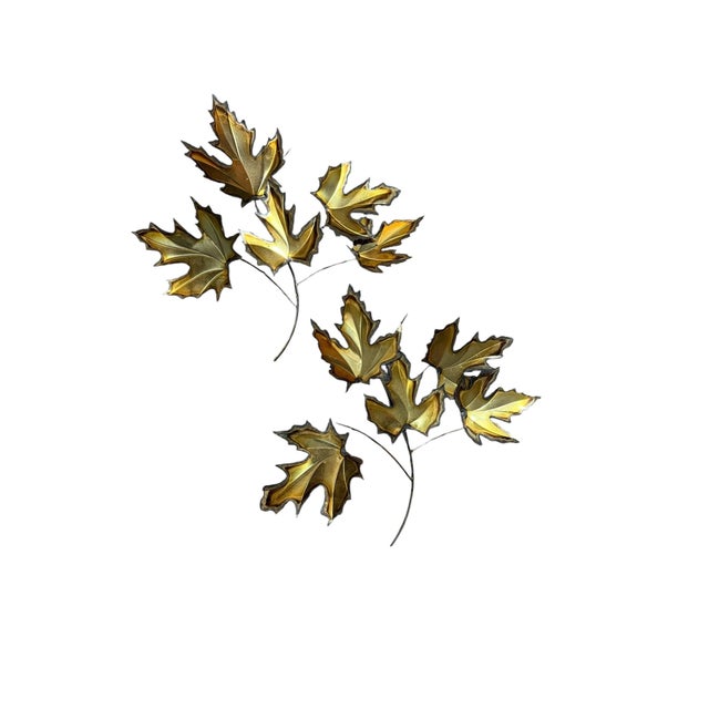 Copper Vintage Metal Wall Art Brass Maple Leaf Wall Sculptures – Pair For Sale - Image 8 of 8