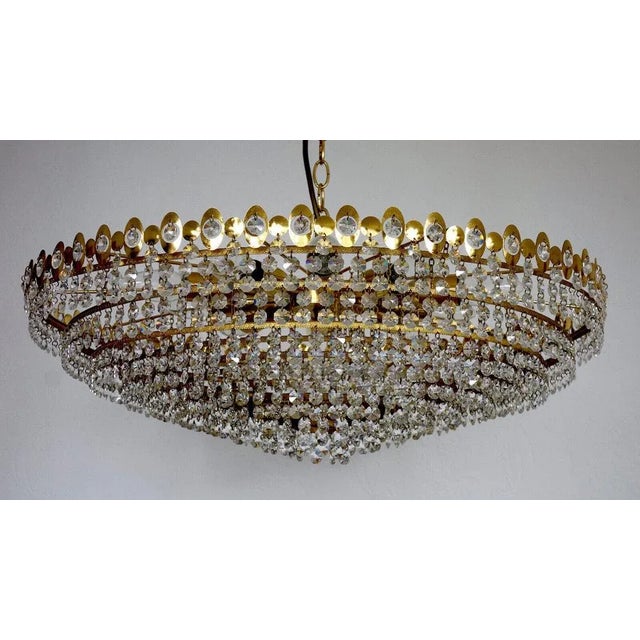 Brass & Lead Crystal Chandelier from Preico, 1970s For Sale - Image 12 of 12