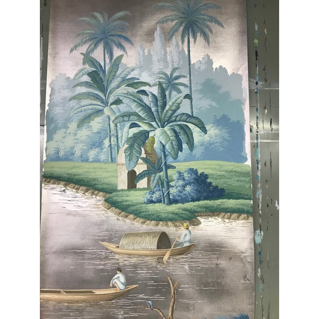 Beautiful hand‑painted panoramic mural featuring charming vintage tropical riverside scenery. This detailed artwork...