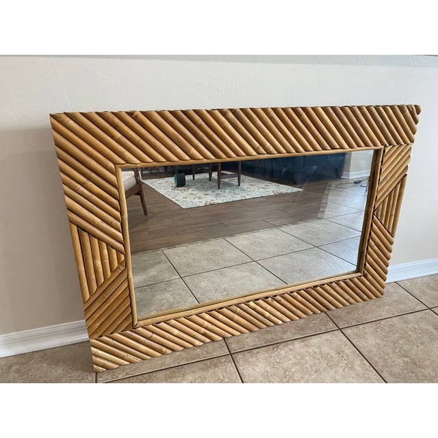 1980s Boho Coastal Rectangular Bamboo Wall Mirror For Sale In West Palm - Image 6 of 9