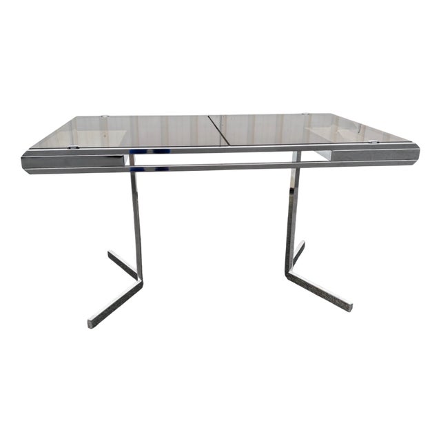 Extending Dining Table in Smoked Glass and Chrome attributed to Roche Bobois, 1972 For Sale