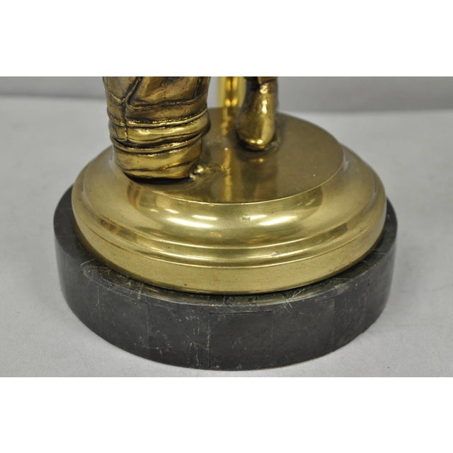 Metal Vintage Maitland Smith Bronze Figure Golfer Sculpture Table Lamp W Leather Shade For Sale - Image 7 of 18