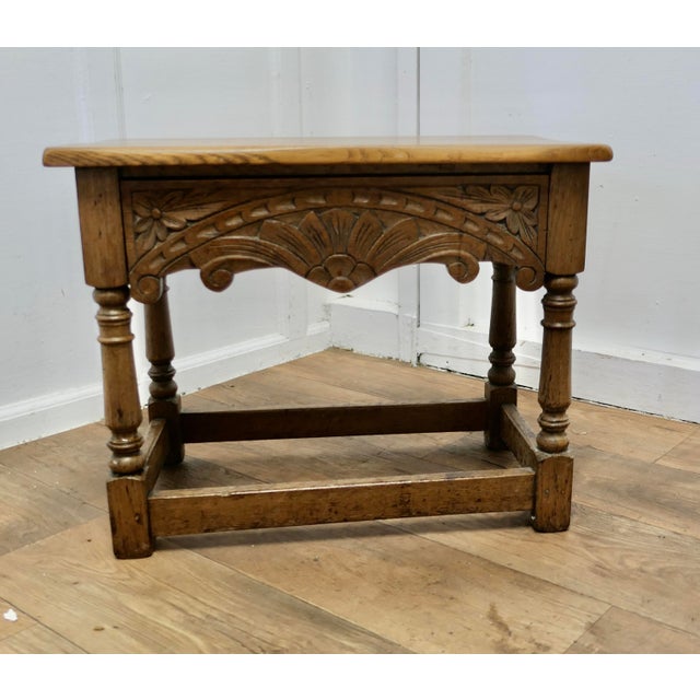 Wood Arts and Crafts Oak Joint Stool or Occasional Table with Drawer For Sale - Image 7 of 8