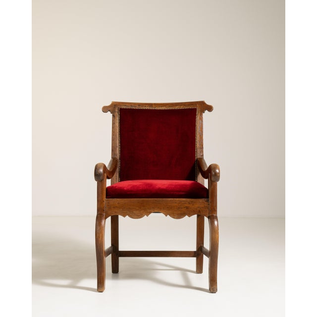Voltaire Oak Armchair with Velvet Upholstery, Antique, France, 19th Century For Sale - Image 11 of 12