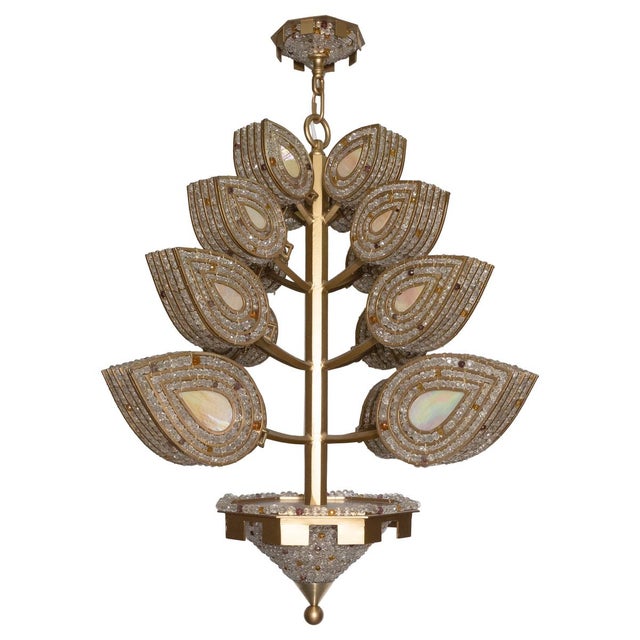 Beaded and Stained Glass Foliate Motif Chandelier by Marcelo Bessa For Sale - Image 13 of 13