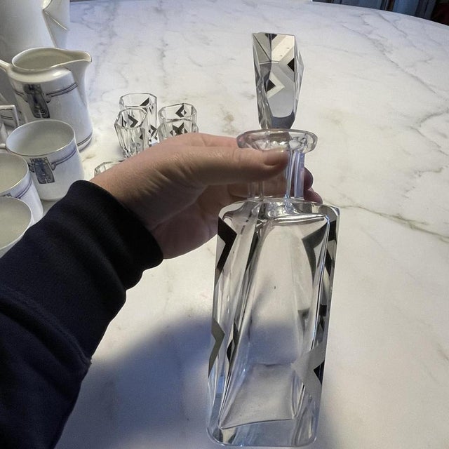 Art Deco Cubist Crystal Liqueur Service by Karl Palda, 1930s, Set of 8 For Sale - Image 6 of 18