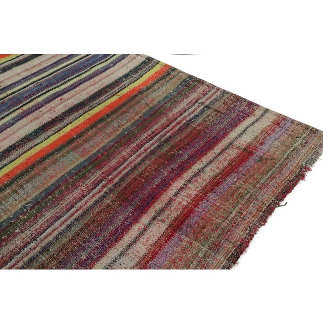 1950s Handwoven Vintage Turkish Kilim Rug in Polychromatic Striped Pattern For Sale - Image 5 of 8