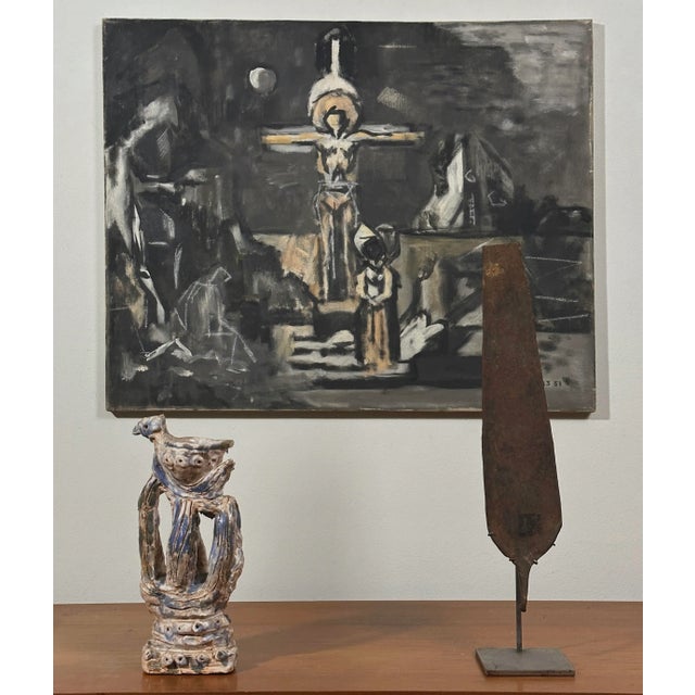 Frederick Robbins Childs (1908-1978) - Untitled Modernist Abstract Crucifixion, Signed (1951, Oil on Canvas). Signed and...