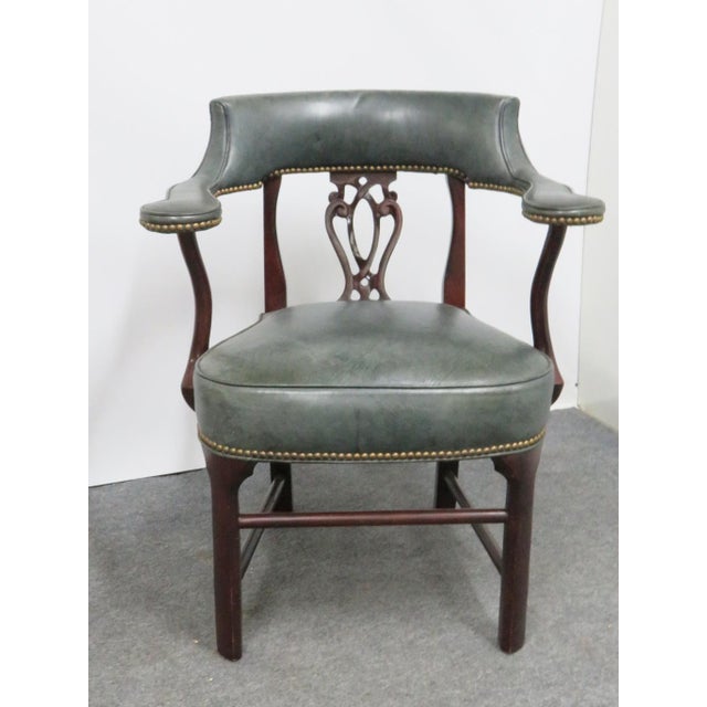 Thomasville Chippendale Blue Leather Arm Chair Chairish