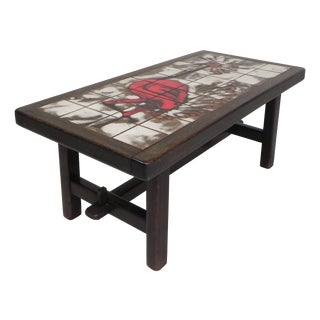 Vallauris Tile Table with an Image of a Fantasy Bird, 1960s For Sale