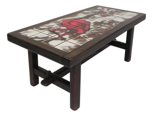 Vallauris Tile Table with an Image of a Fantasy Bird, 1960s
