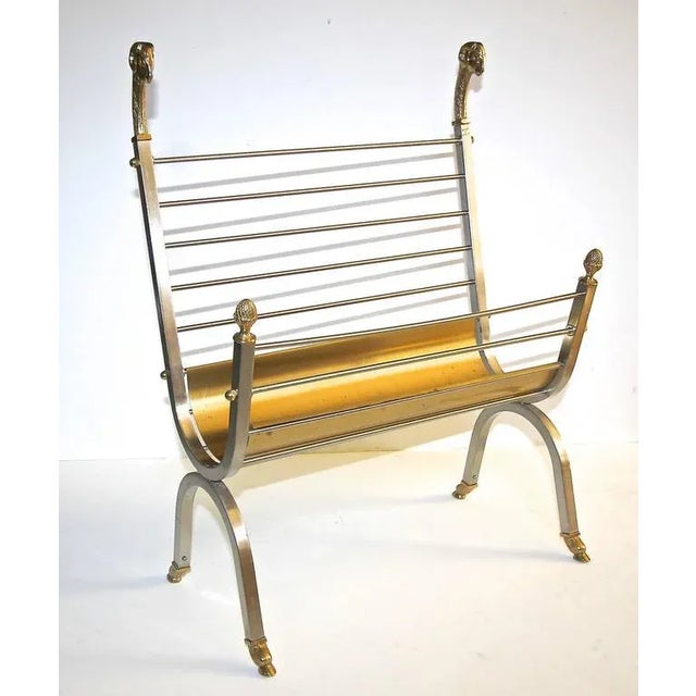 1970s Italian Steel Brass Rams Head Magazine Rack For Sale In Palm Springs - Image 6 of 11
