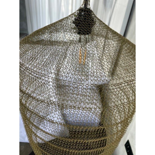 21st Century Handcrafted Knitted Lamp Wavy Bell in Gold Color, D35cm For Sale - Image 6 of 12