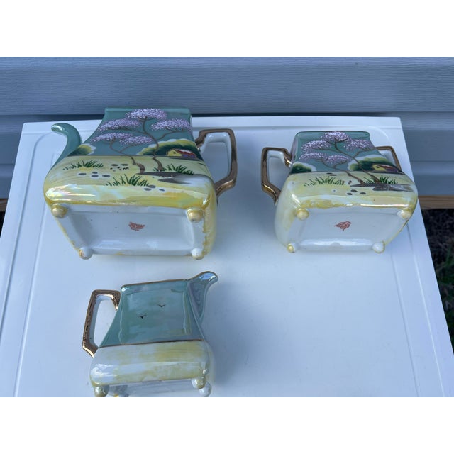 Blue 1920s Japanese Cherry Blossom Lusterware Tea Set by Moriyama -17Pc For Sale - Image 8 of 12