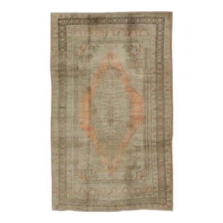 Vintage Oushak Rug With Taupe, Light Coral Medallion 6' X9'9" For Sale