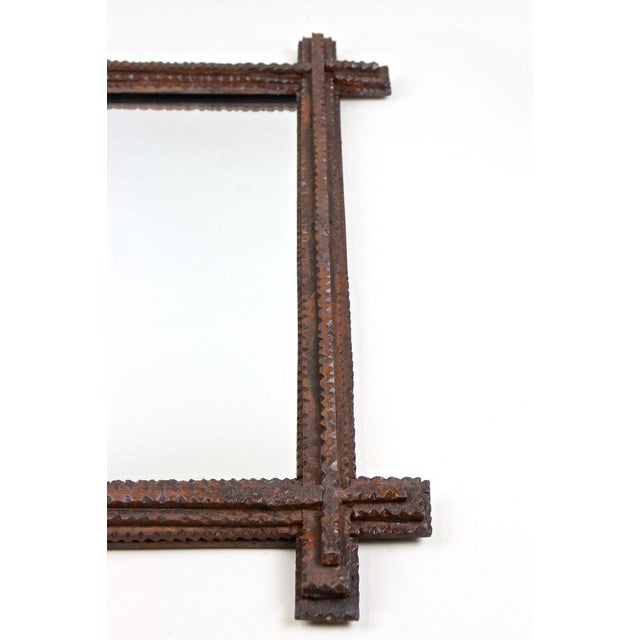 Tramp Art Rustic Wall Mirror in Hand Carved Basswood, Austria, 1860 For Sale - Image 12 of 16