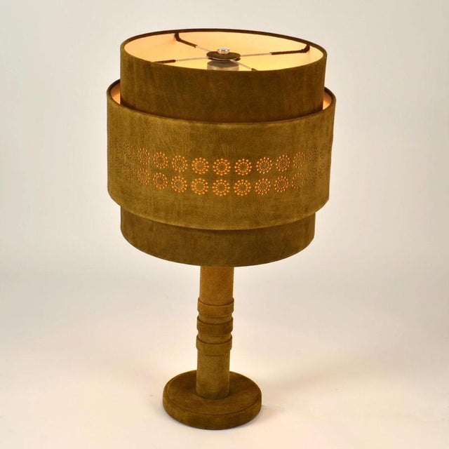 Green Vintage Table Lamp in Suede Leather and Brass, 1960s, Set of 2 For Sale - Image 8 of 16