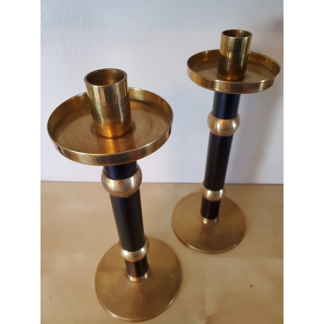 1970s Black And Brass Candle Holders A Pair Chairish