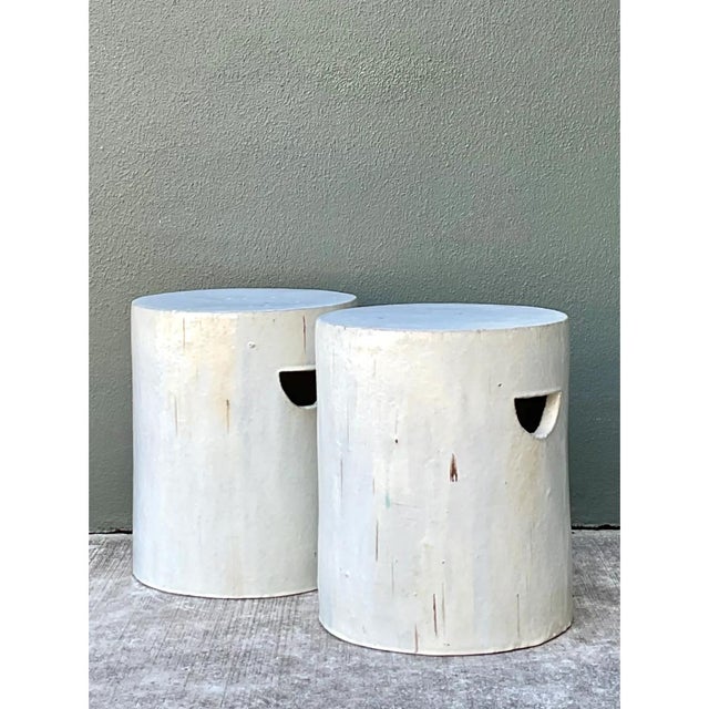 Vintage White Ceramic Low Stools - Pair For Sale - Image 12 of 12