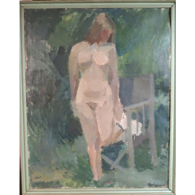 Figurative Early 20th Century Huge Standing Nude Signed Oil Painting For Sale - Image 3 of 7