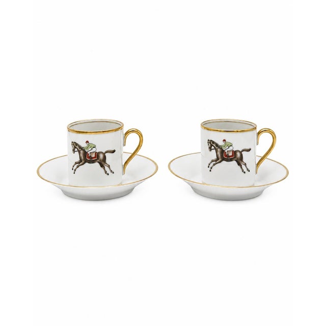 Vintage Hertel Jacob Bavaria Equestrian Demitasse Cups Saucers Set 2 Germany - 4 pcs For Sale - Image 9 of 9