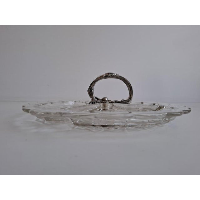 Glass Art Deco Pressed Glass Divided Serving Dish with Alpaca Handle, 1930 For Sale - Image 7 of 18