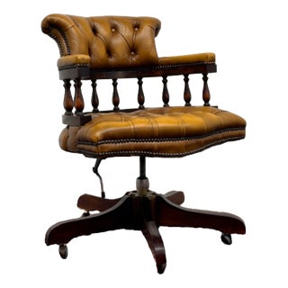Classic English Brown Chesterfield Desk Chair For Sale