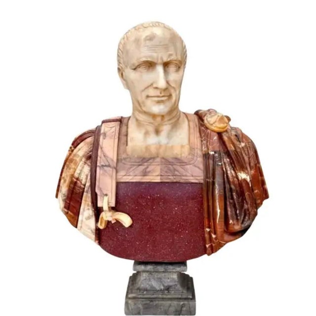 Stone Italian Specimen Marble Busts of Roman Emperors, a Pair For Sale - Image 7 of 17