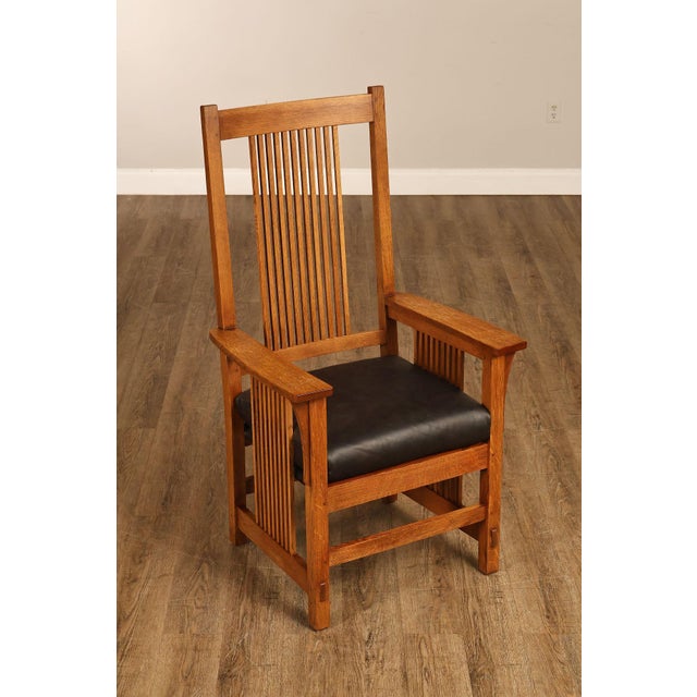 2000 - 2009 Stickley Mission Collection Set of Eight Oak Spindle Dining Chairs For Sale - Image 5 of 18