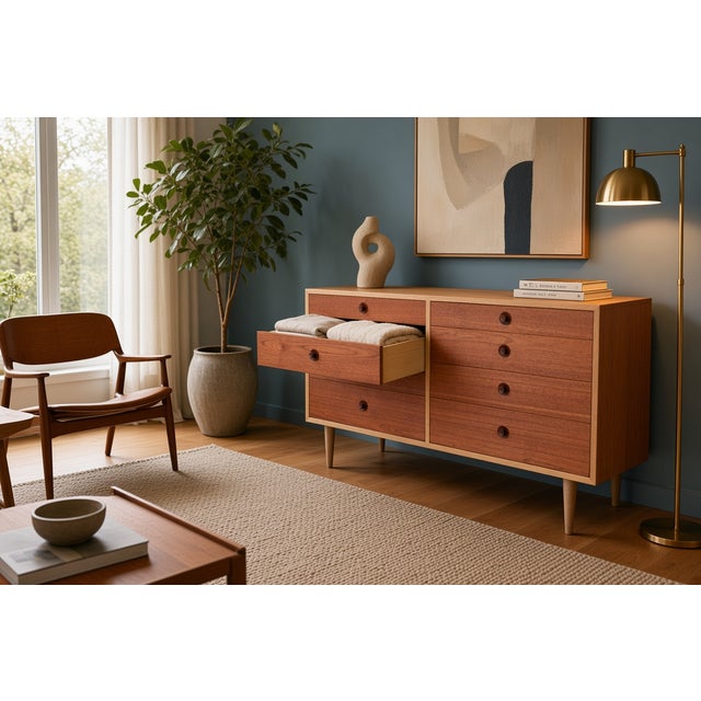 Vintage Double Chest of 8 Drawers in Teak and Oak by Børge Mogensen for Karl Andersson & Söner, 1960s For Sale - Image 9 of 18