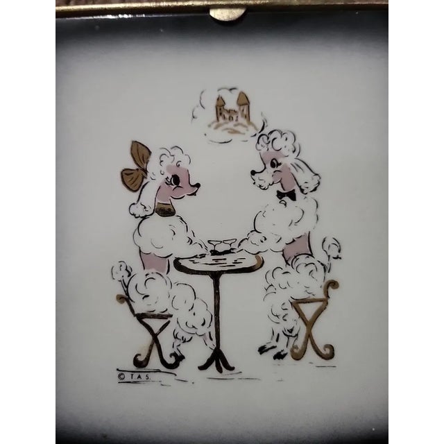 Vintage Poodle Ceramic Tile 1950s Art Beautiful tile hand painted and glazed with exceptional gold finishing. This is a...