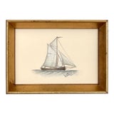 Original Hand-Painted Sailboat Painting in a Vintage Frame For Sale