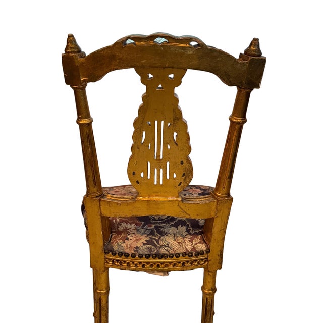 Wood Antique French Louis XIV Gold Leaf Side Accent Harp Small Chair For Sale - Image 7 of 10