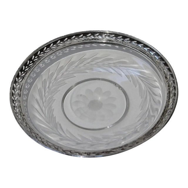 1930s Small Serving Dish Sterling Silver and Cut Crystal For Sale
