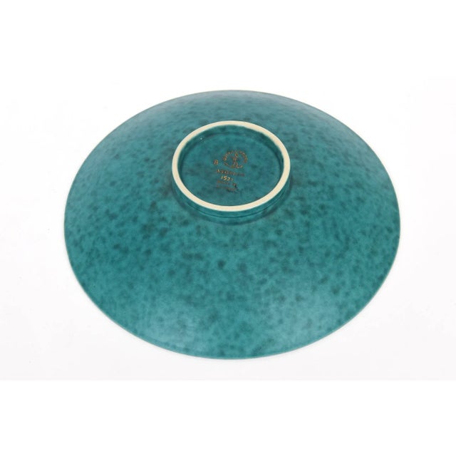 Turquoise Vintage Swedish Gustavsberg Argenta Turquoise Green Ceramic Bowl With Silver Lines, 1950's For Sale - Image 8 of 9