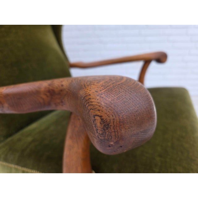 Vintage Danish Wingback Lounge Chair in Furniture Velour and Oak, 1960s For Sale - Image 18 of 18