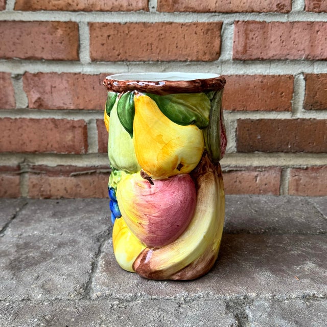 Vintage Italian Majolica Vase / Kitchen Utensil Container — 8” For Sale In Chicago - Image 6 of 10