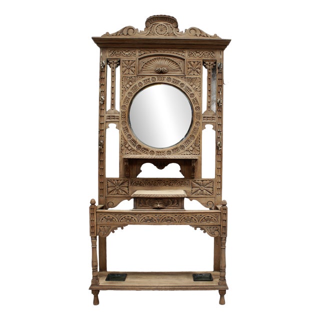 Victorian Green Man Hall Stand in Oak, 1880 For Sale